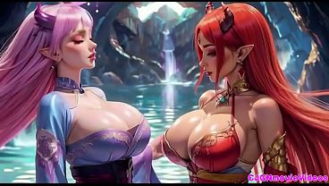 MOVIE, The queen ask 2 girls for Kiss and bouncing breast, Ai animation